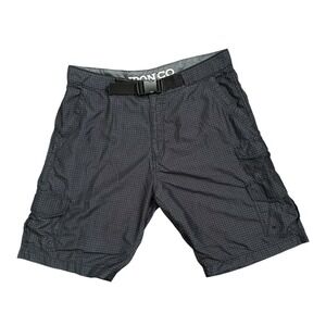 Iron Co. Belted Hybrid Performance Cargo Shorts Black Grid Pattern Men's Size 36